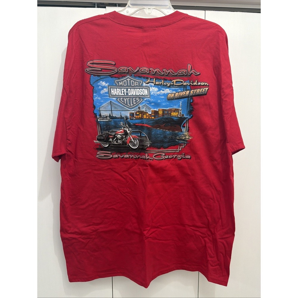 NEW 2022 Harley Davidson American Pride T-Shirt DEEP RED, Savannah GA, Sz XL